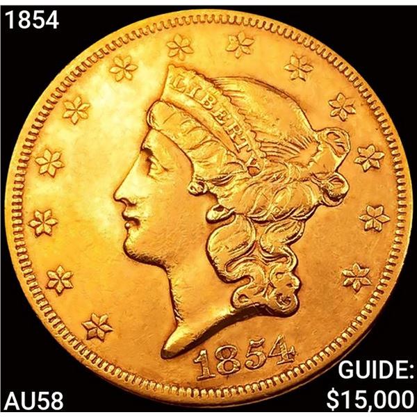 1854 $20 Gold Double Eagle CHOICE AU