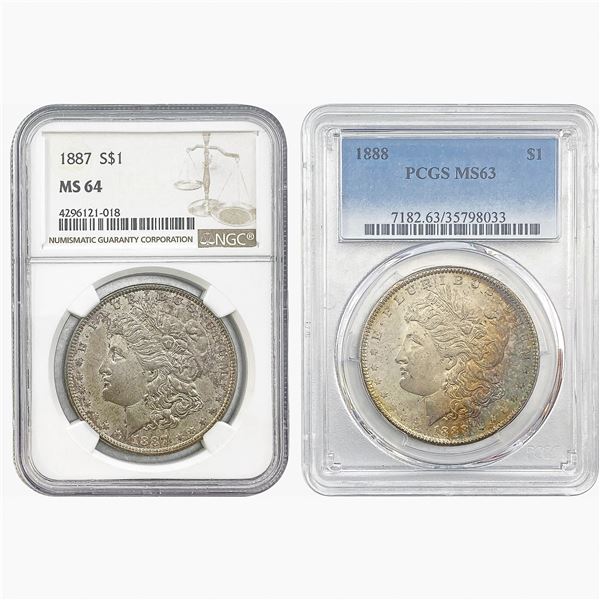 1887, 1888 BU Morgan Silver Dollar Lot [2 Coins] P