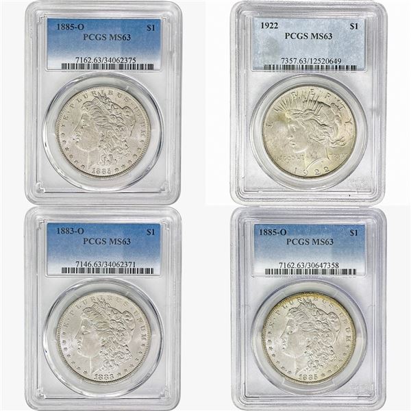 1883-1922 Morgan and Peace Dollar Lot [4 Coins] PCGS MS63