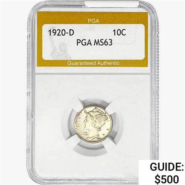 1920-D Mercury Silver Dime PGA MS63