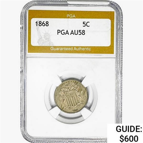 1868 Shield Nickel PGA AU58