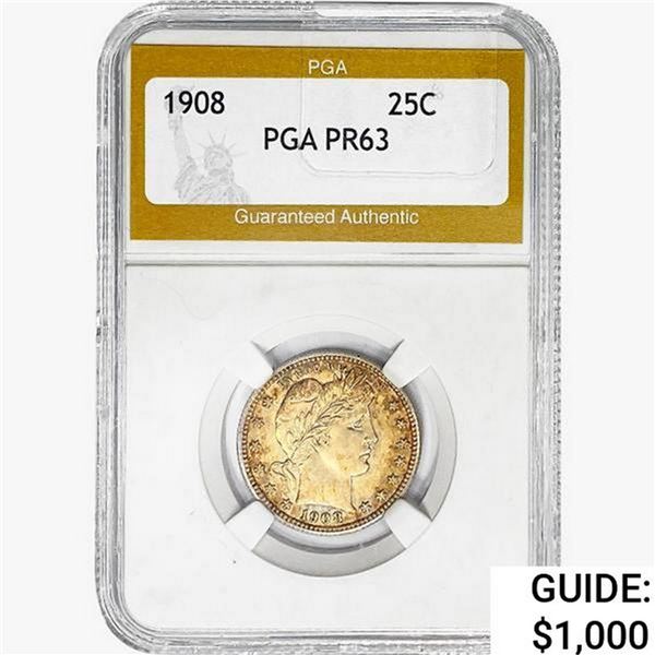 1908 Barber Quarter PGA PR63