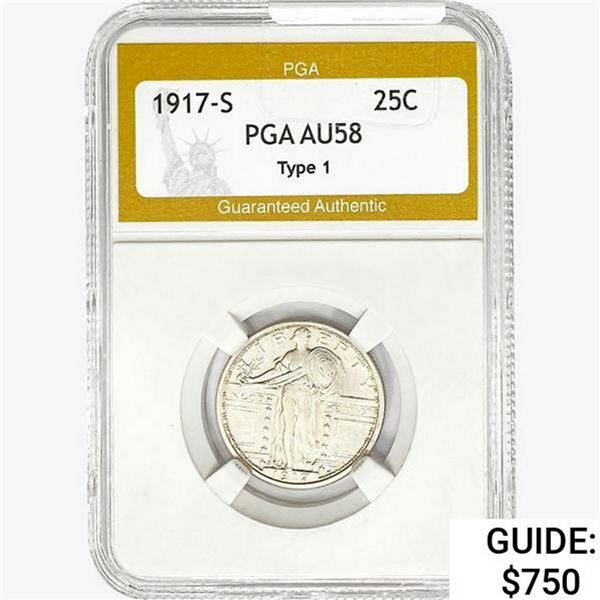 1917-S Standing Liberty Quarter PGA AU58 Type 1