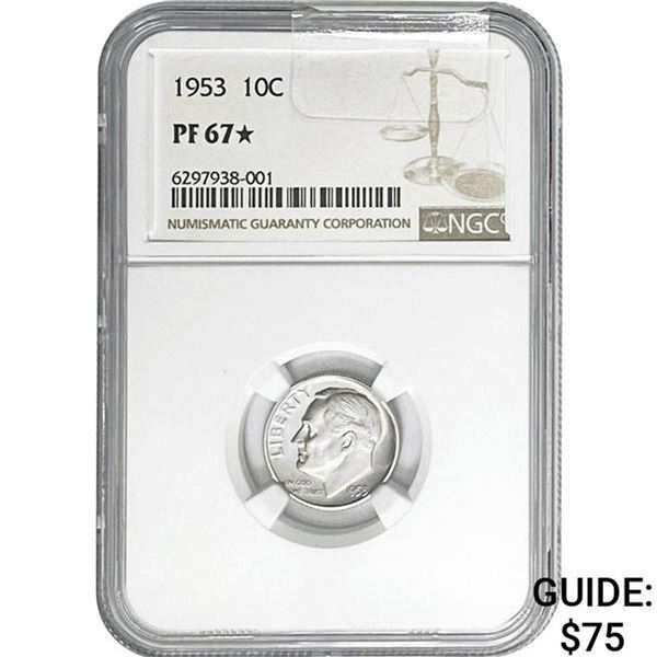 1953 Roosevelt Dime NGC PF67*