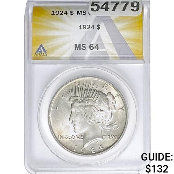 1924 Silver Peace Dollar ANACS MS64
