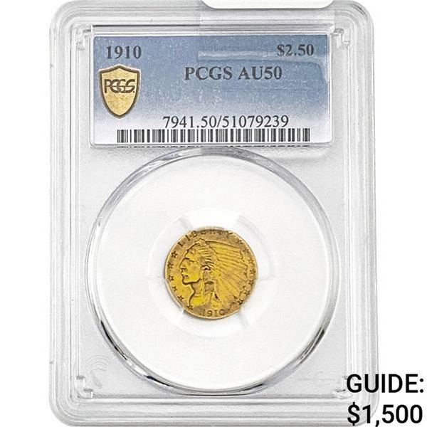 1910 $2.50 Gold Quarter Eagle PCGS AU50