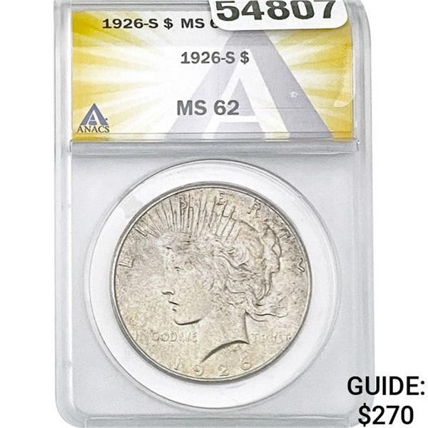1926-S Silver Peace Dollar ANACS MS62