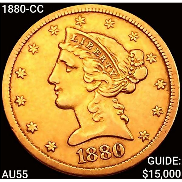 1880-CC $5 Gold Half Eagle HIGH GRADE