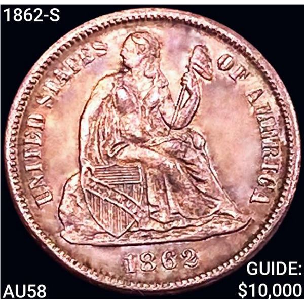 1862-S Seated Liberty Dime CHOICE AU
