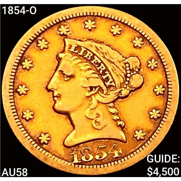 1854-O $2.50 Gold Quarter Eagle CHOICE AU