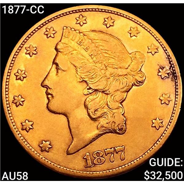 1877-CC $20 Gold Double Eagle CHOICE AU