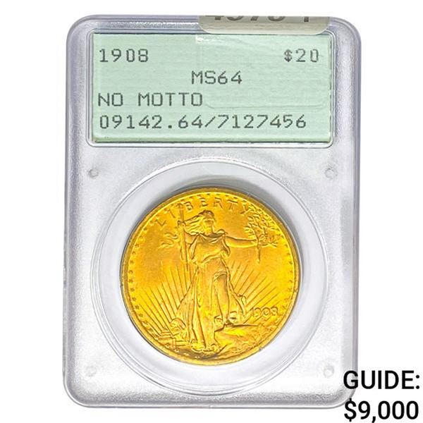 1908 $20 Gold Double Eagle PCGS MS64 No Motto