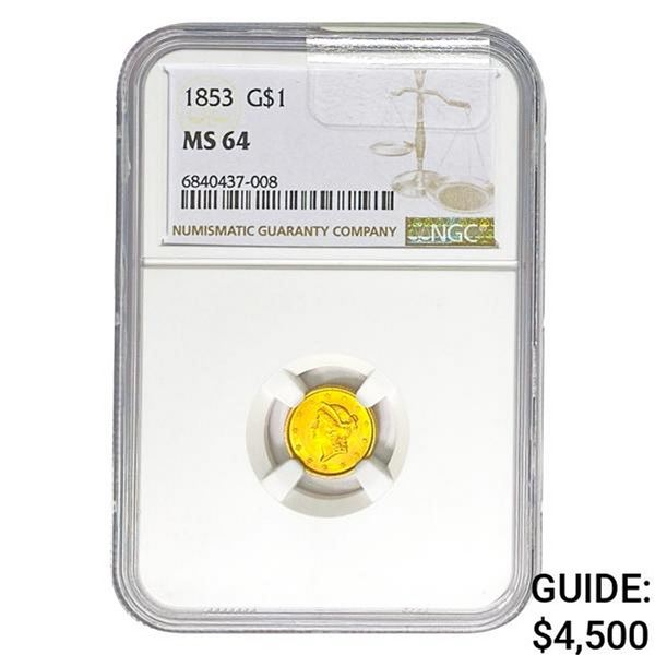 1853 Rare Gold Dollar NGC MS64