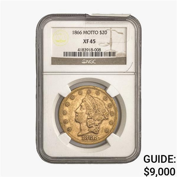1866 $20 Gold Double Eagle NGC XF45