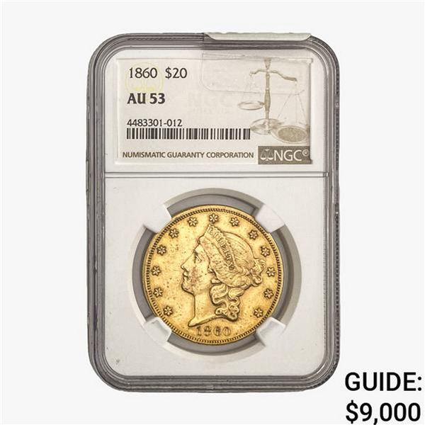 1860 $20 Gold Double Eagle PCGS AU53