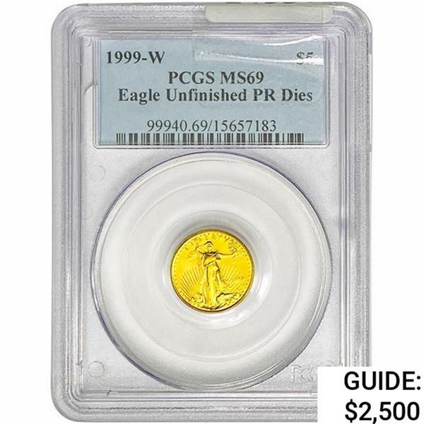1999-W 1/10oz $5 Gold Eagle PCGS MS69 Unfinished PR Dies
