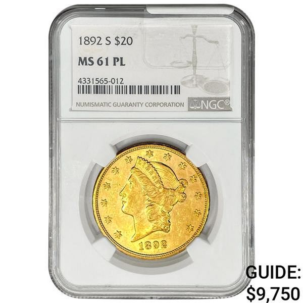 1892-S $20 Gold Double Eagle NGC MS61 PL