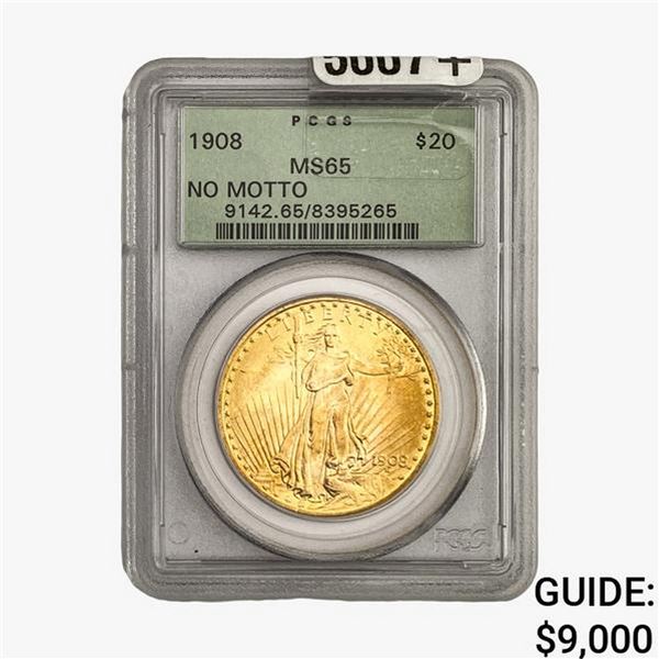 1908 $20 Gold Double Eagle PCGS MS65 No Motto