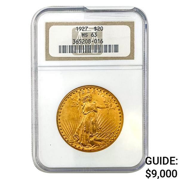 1927 $20 Gold Double Eagle NGC MS63