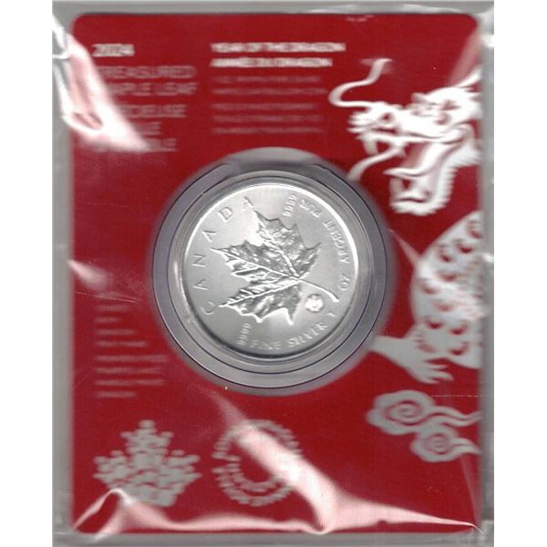 2024 Canada $5 Year of the Dragon Privy Treasured Silver Maple Leafs First Strikes