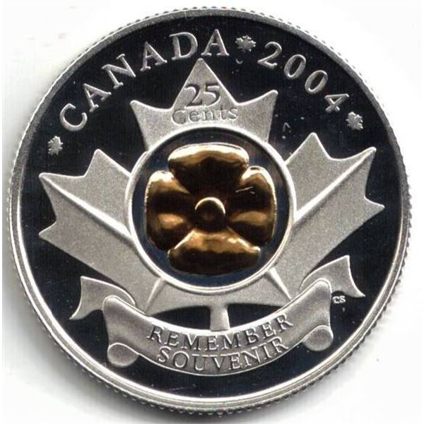 2004P Canada 25¢ Sterling Silver with Gold Plated Poppy