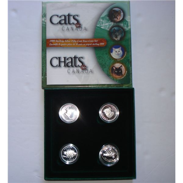 1999 Cats of Canada 4 x 50¢ Sterling Silver Coin Set