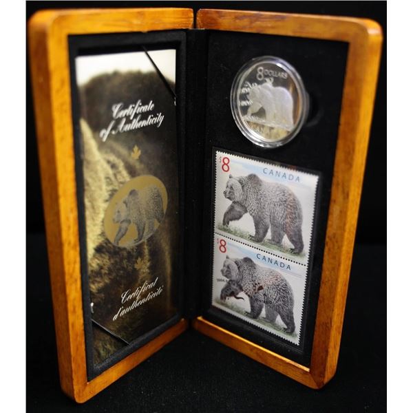 2004 Canadian $8 Silver Coin & Stamp Set ~ The Great Grizzly w/ Box & COA