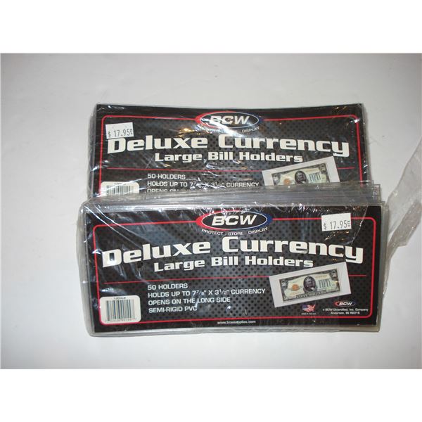 BCW Deluxe Currency, Large Bill Holders, 2 open packages