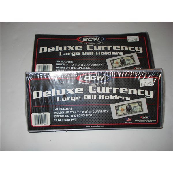 BCW Deluxe Currency, Large Bill Holders, 2 New packages