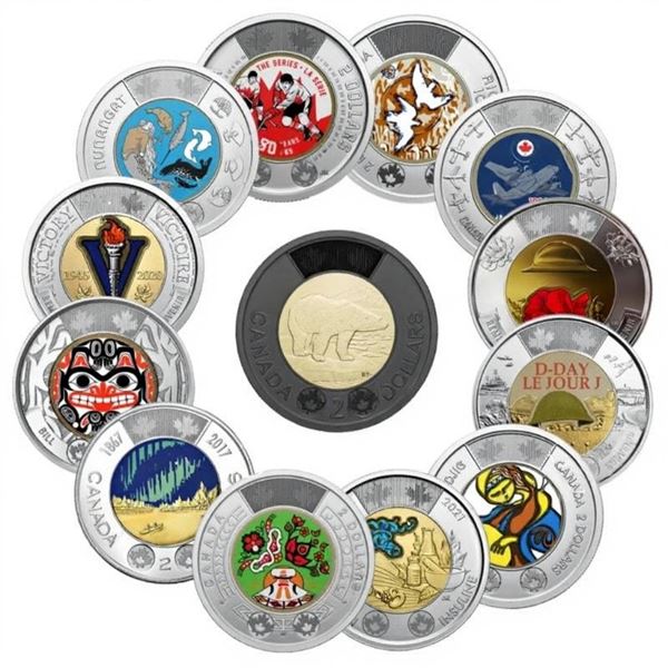 2017 - 2025 Full Set Canada Colored Toonie Rare $2 Dollars 13-Coins, Set 2