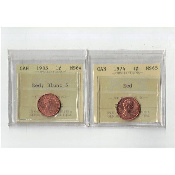 PCCS 1¢,  2 coin Lot Professional Coin Certification System