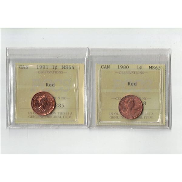 PCCS 1¢,  2 coin Lot Professional Coin Certification System