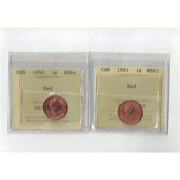 PCCS 1¢,  2 coin Lot Professional Coin Certification System