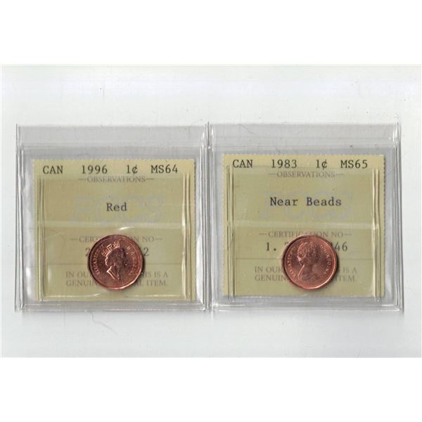 PCCS 1¢,  2 coin Lot Professional Coin Certification System