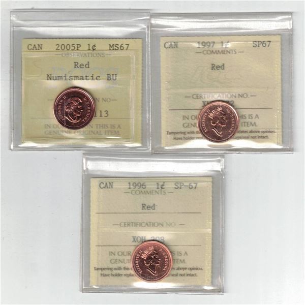 ICCS, PCCS 1¢,  3 coin Lot Professional Coin Certification System