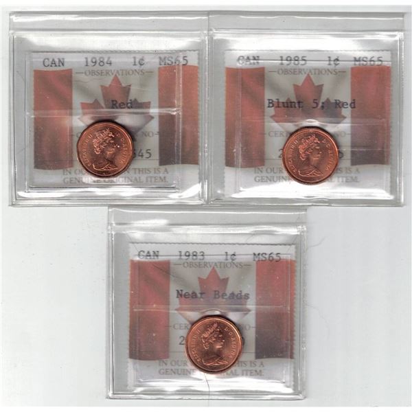 PCCS 1¢,  3 coin Lot, Professional Coin Certification System