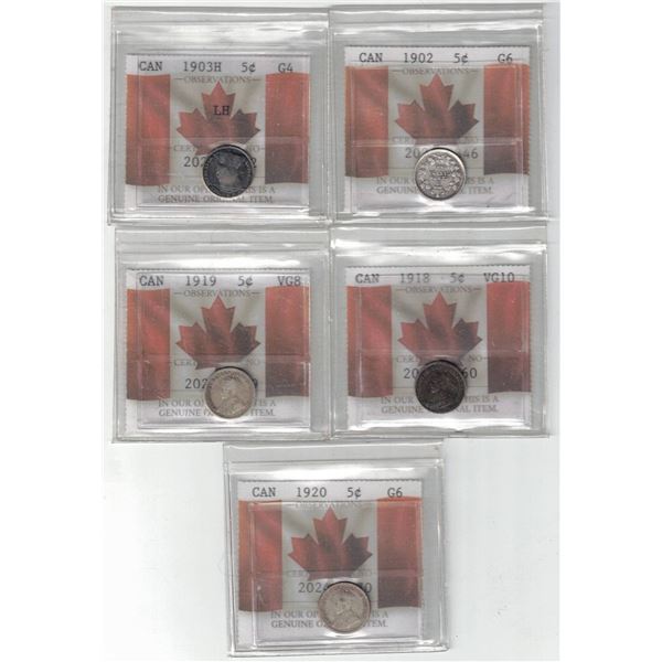 PCCS 5¢,  5 coin Lot, Professional Coin Certification System