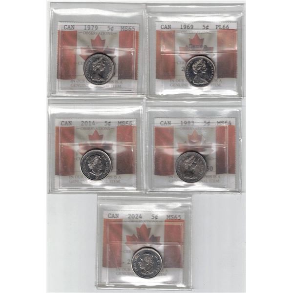 PCCS 5¢,  5 coin Lot, Professional Coin Certification System