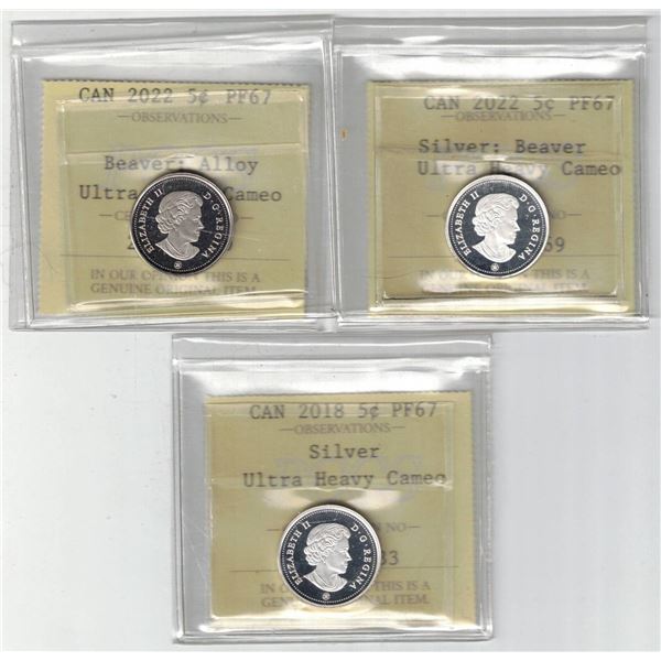 PCCS Silver 5¢,  3 coin Lot, Professional Coin Certification System