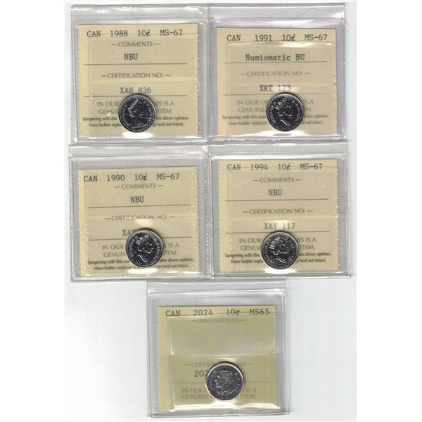 PCCS & ICCS 10¢,  5 coin Lot, Professional Coin Certification System