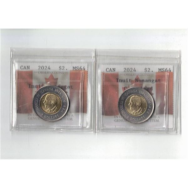 PCCS Inuit $2,  2 coin Lot, Professional Coin Certification System