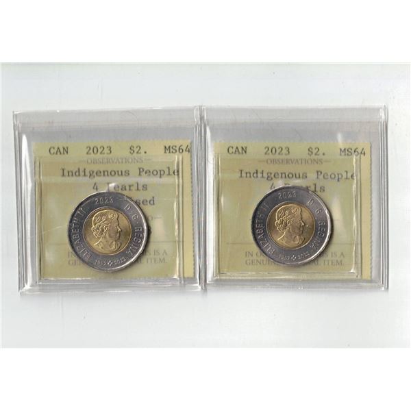 PCCS Indigenous $2,  2 coin Lot, Professional Coin Certification System