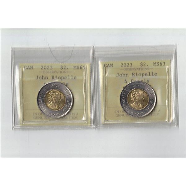 PCCS Riopelle $2,  2 coin Lot, Professional Coin Certification System