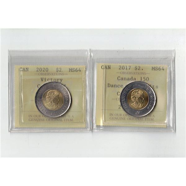 PCCS $2,  2 coin Lot, Professional Coin Certification System