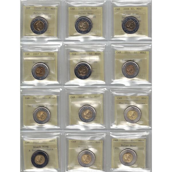 PCCS $2,  12 coin Lot, Professional Coin Certification System