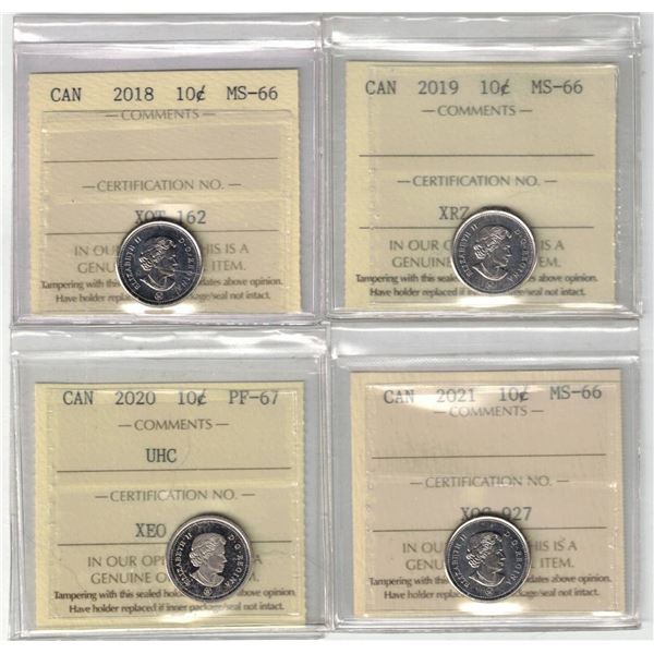 ICCS 10¢,  4 coin Lot