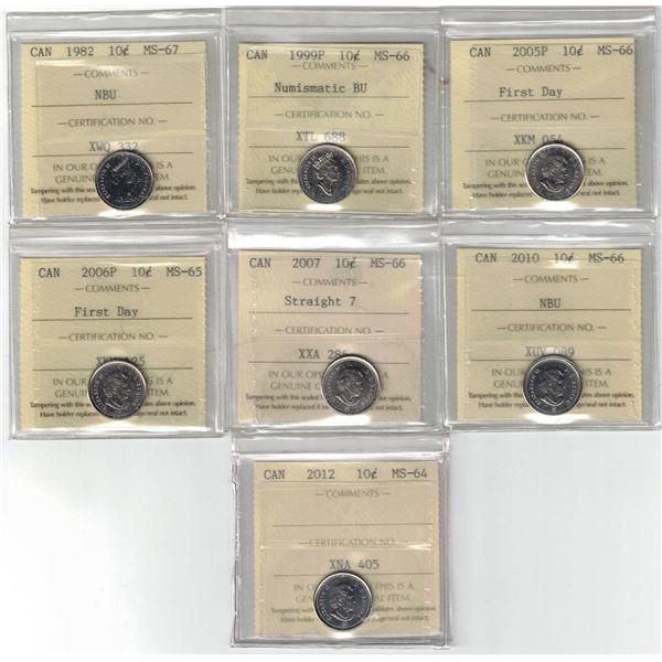 ICCS 10¢,  7 coin Lot