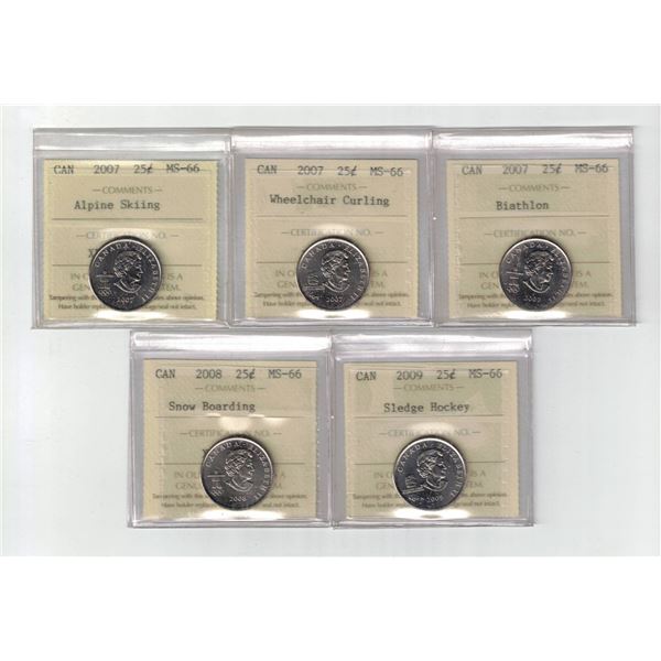 ICCS Olympic 25¢,  5 coin Lot