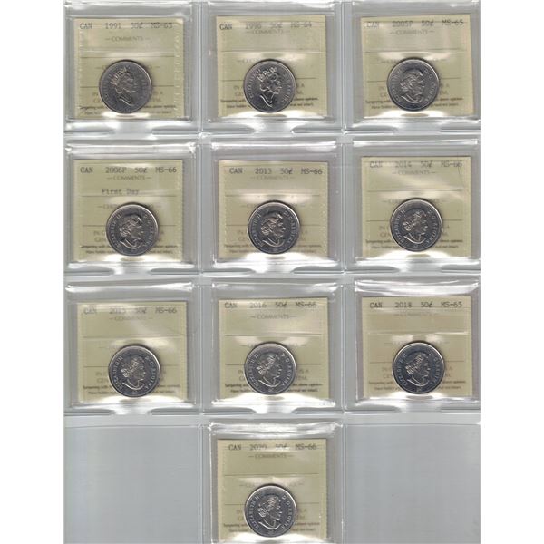 ICCS 50¢,  10 coin Lot