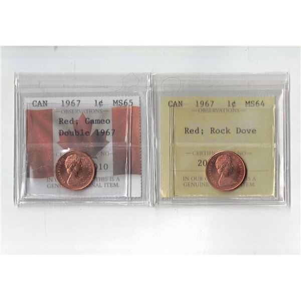 PCCS 1967 1¢ Red; Cameo Double 1967, Red; Rock Dove